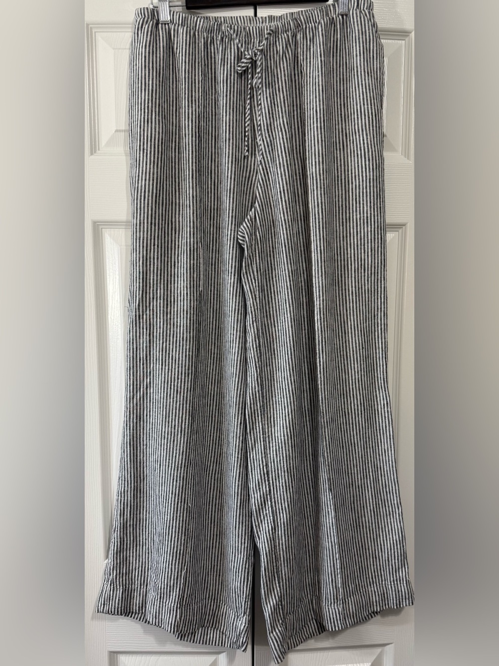 A New Day Striped Linen Blend Wide Leg Pants Drawstring Waist Size Medium